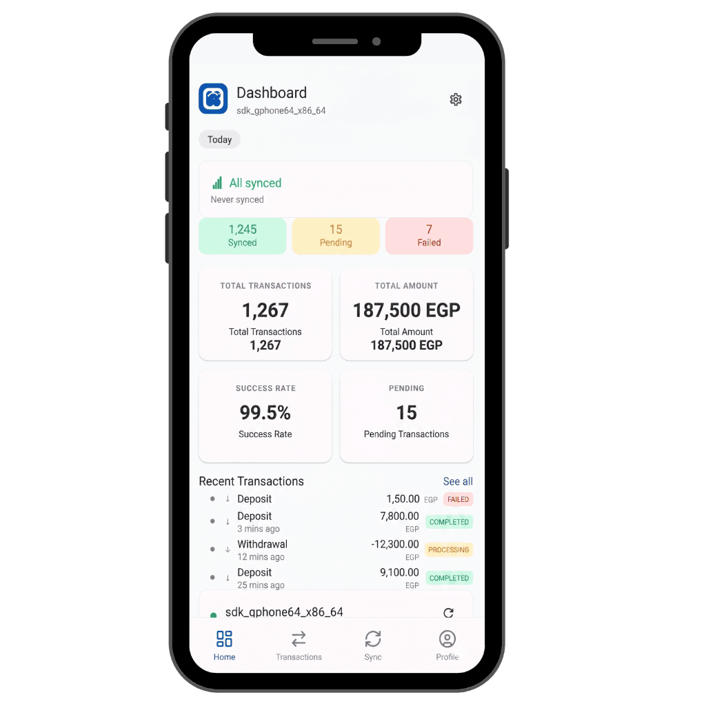 BSync mobile dashboard framed mockup